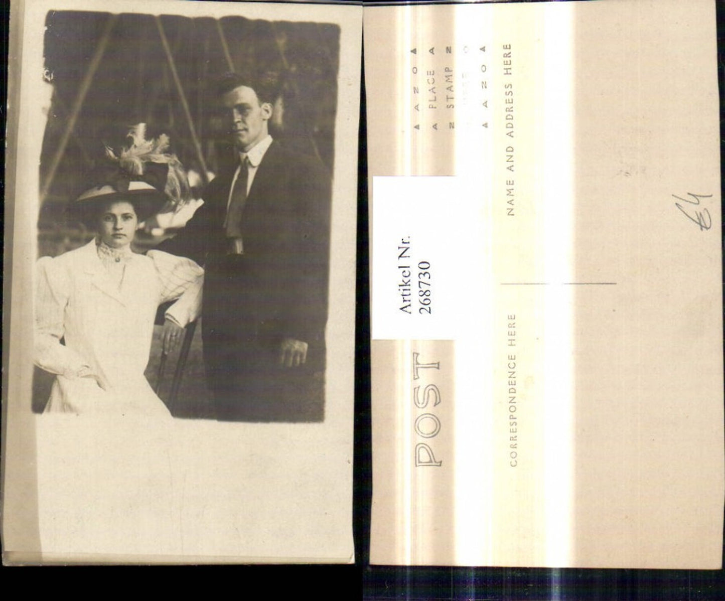 268730,Foto Ak Frau Hut Hutmode Mann m. Anzug