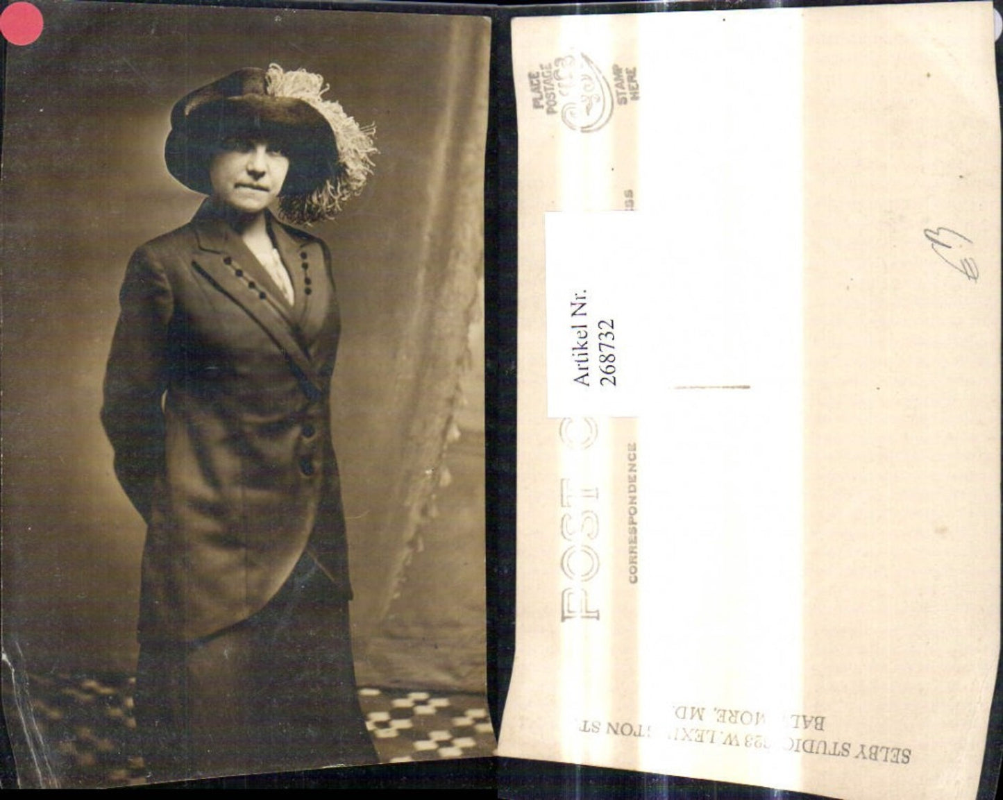 268732,ÄFoto Ak Frau Federhut Hut