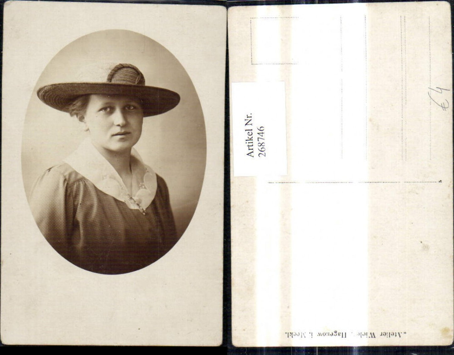 268746,Foto Ak Frau Hut Passepartout