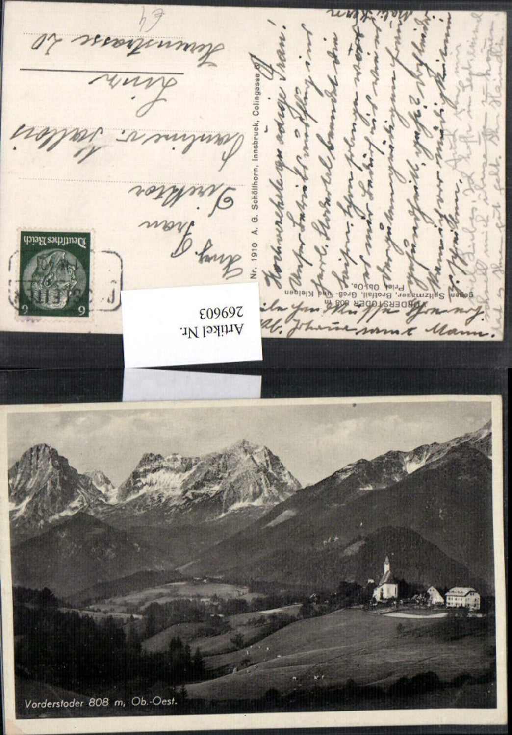 269603,Vorderstoder Teilansicht Kirche Bergkulisse