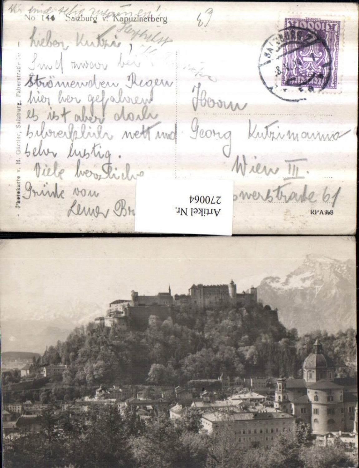 270064, Salzburg partial view with fortress from the Kapuzinerberg