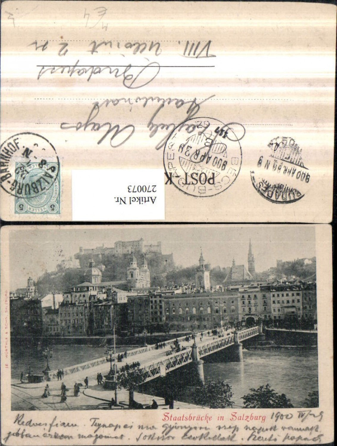 270073,Salzburg Teilansicht Staatsbrücke Brücke m. Blick zur Festung