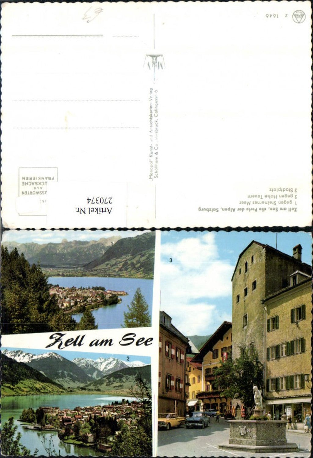 270374,Zell am See Totale Stadtplatz Brunnen Bergkulisse Mehrbildkarte