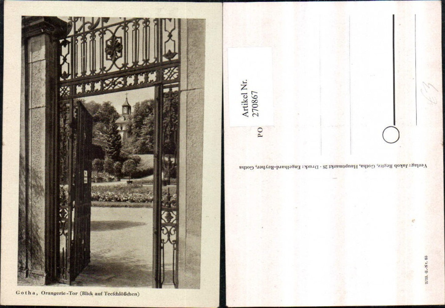 270867,Gotha Orangerie-Tor Blick auf Teeschlösschen