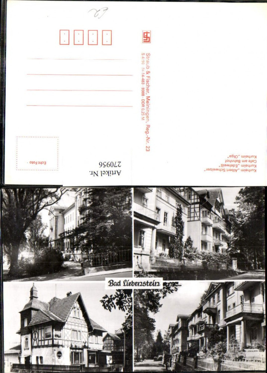 270956, Bad Liebenstein Kurheim Albert Schweitzer and Edelweiss Cafe at the train station Kurheim Olga multi-view postcard