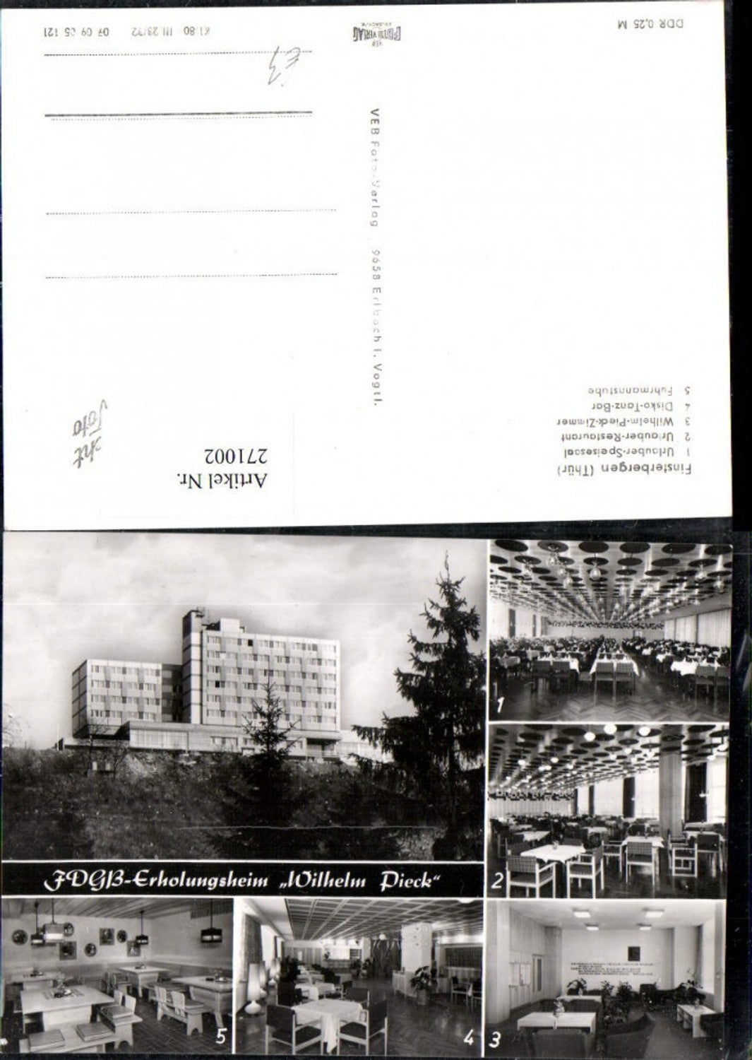 271002, Finsterbergen FDGB Recreation Home Wilhelm Pieck Interior Views Multi-view Postcard