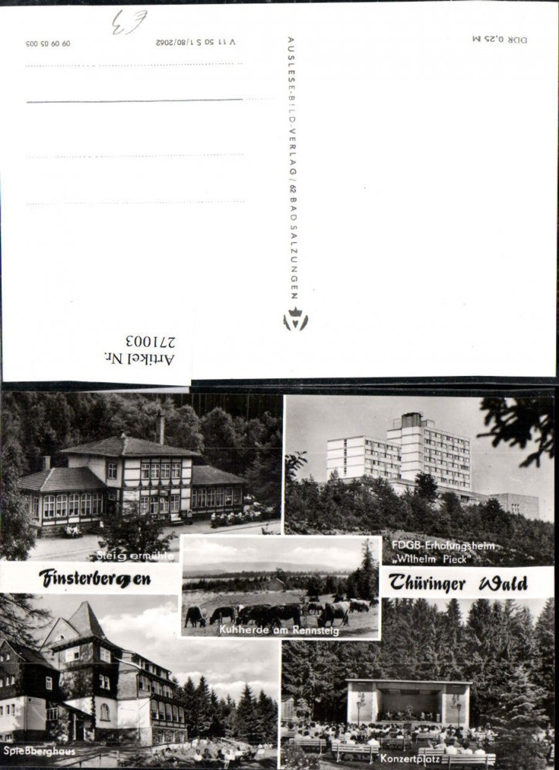 271003, Finsterbergen FDGB recreation home Steigermühle concert venue Spießberghaus herd of cows multi-view postcard