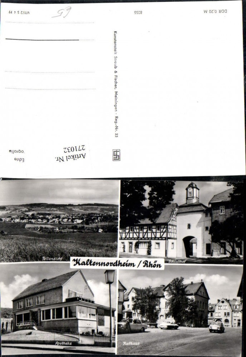 271032, Kaltennordheim in the Rhön, overall view of the castle courtyard, pharmacy, town hall, multi-view map