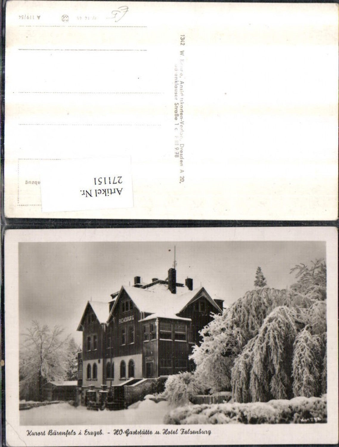 271151,Bärenfels im Erzgebirge HO-Gaststätte u. Hotel Felsenburg Winterbild