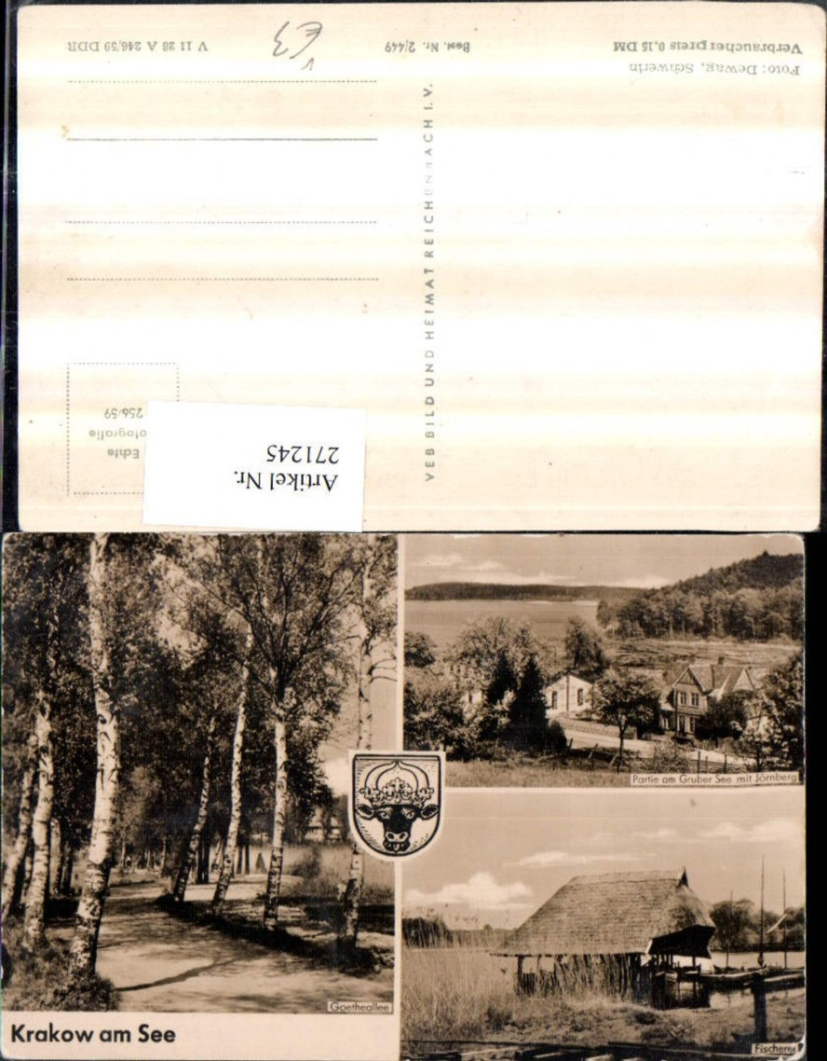 271245,Krakow am See Fischerei Goetheallee Partie amGruber-See m. Jörnberg Mehrbildkarte pub VEB 2/449