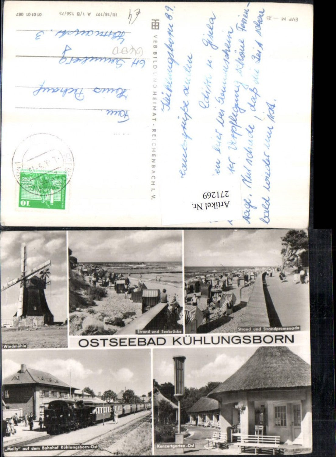 271269,Ostseebad Kühlungsborn Strand Promenade Windmühle Konzertgarten Molly Eisenbahn auf d. Bahnhof Mehrbildkarte