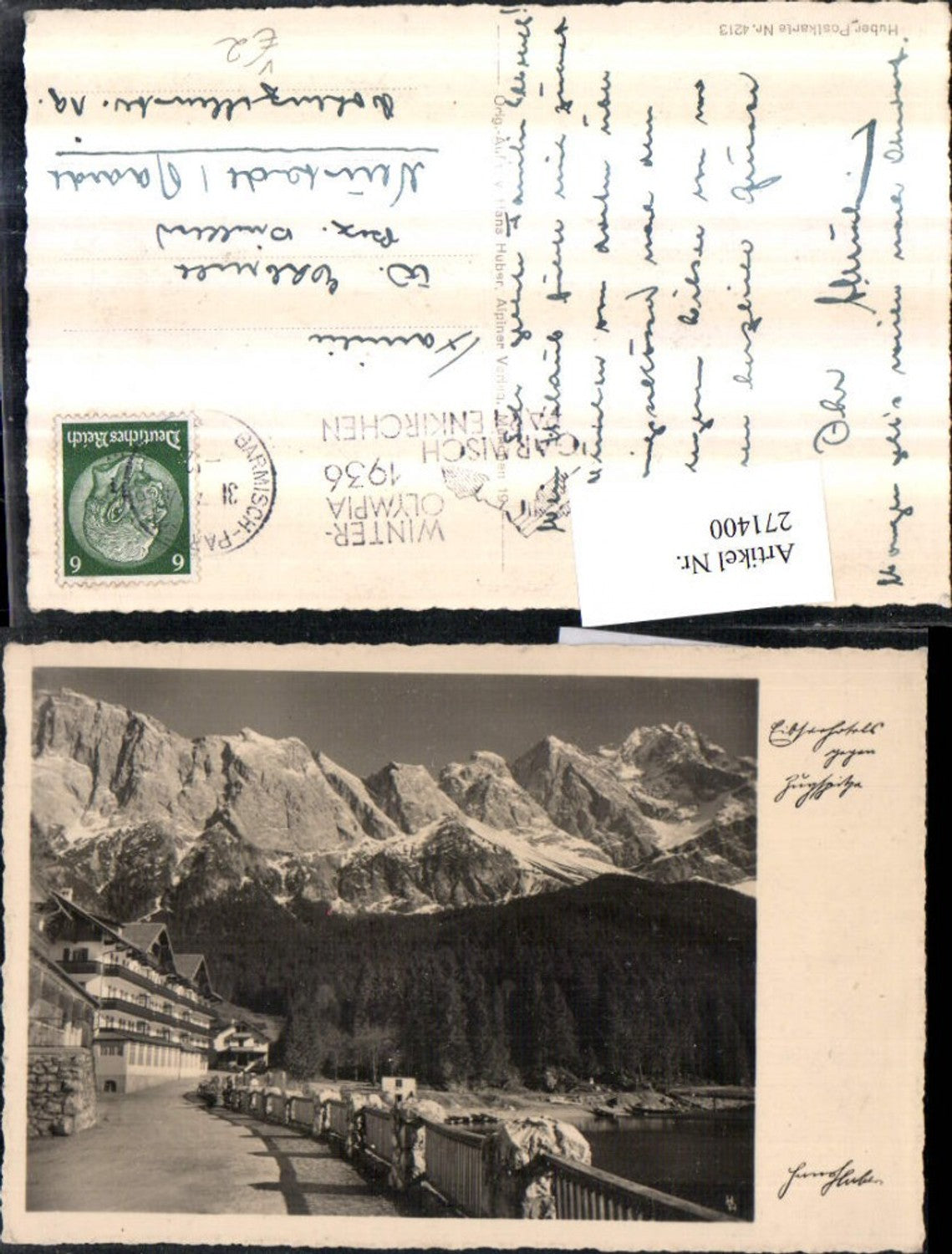 271400,Eibseehotel b. Grainau geg. Zugspitze Bergkulisse pub Hans Huber 4213