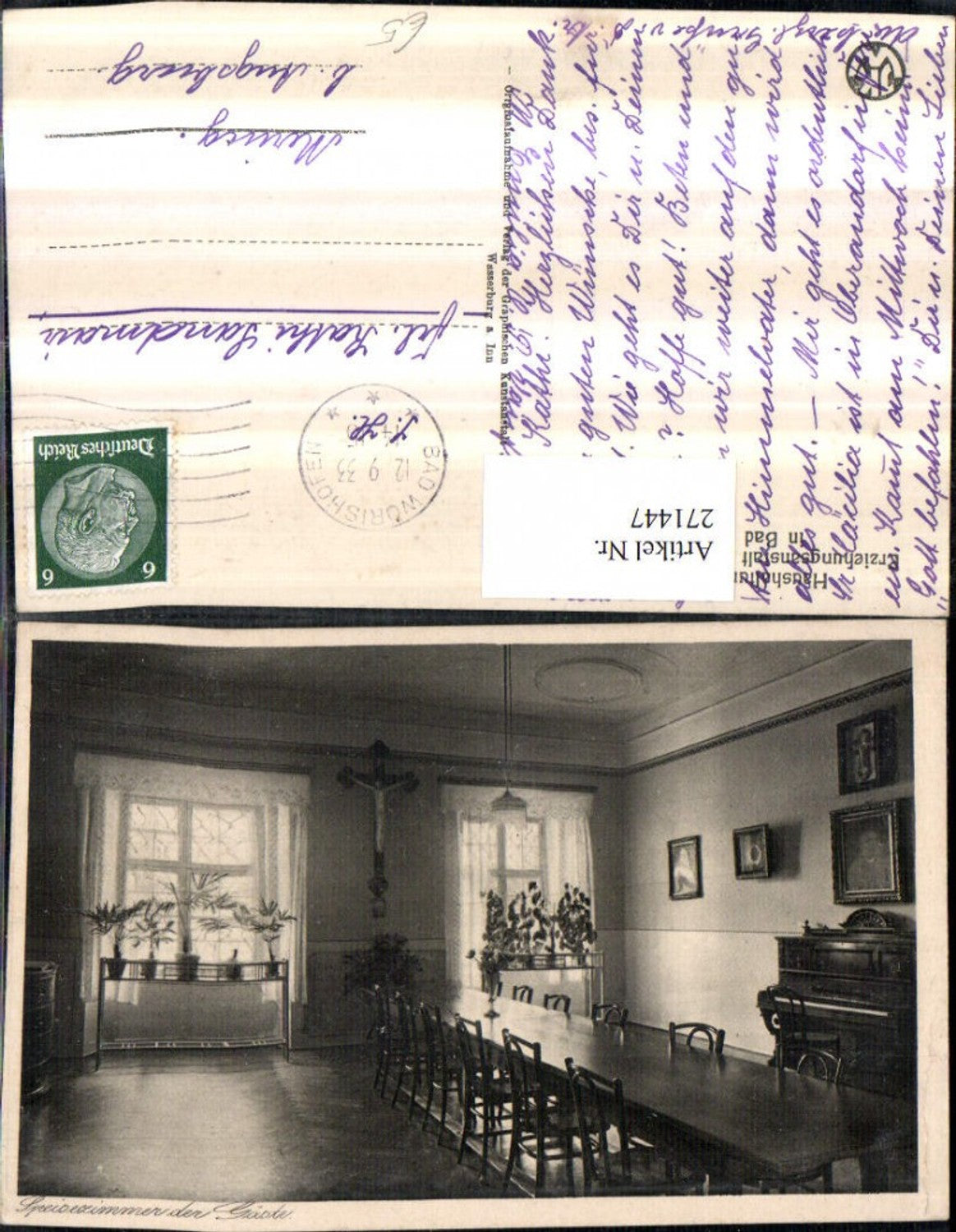 271447,Bad Worishofen Haushaltungsschule u. Erziehungsanstalt d. Dominikanerinnen Speisezimmer