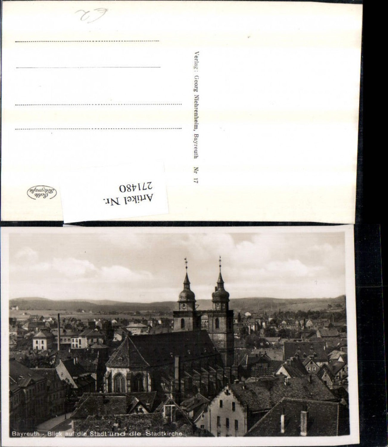 271480,Bayreuth Totale Blick auf d. Stadt u. Stadtkirche Kirche