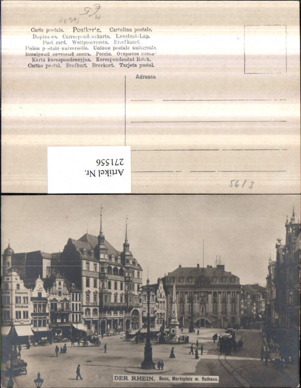 271556,Foto AK Bonn am Rhein Marktplatz m. Rathaus Denkmal Geschäfte Straßenbahn