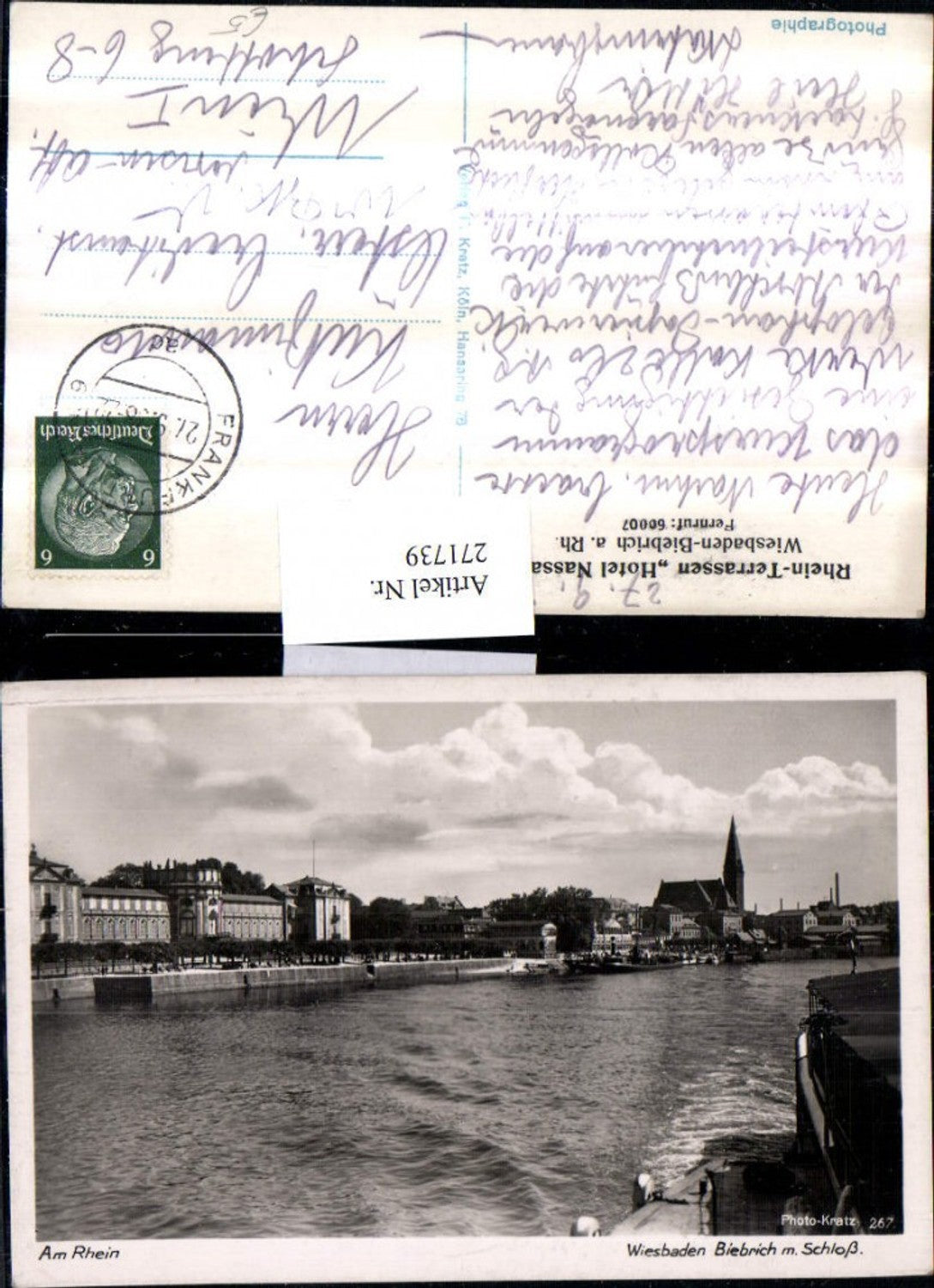 271739,Wiesbaden Biebrich am Rhein m. Schloss vom Boot Schiff aus gesehen