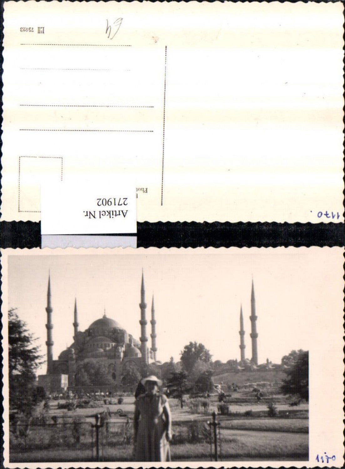 271902,Foto AK Ägypten Frau m. Hut Kleid Moschee Minarette