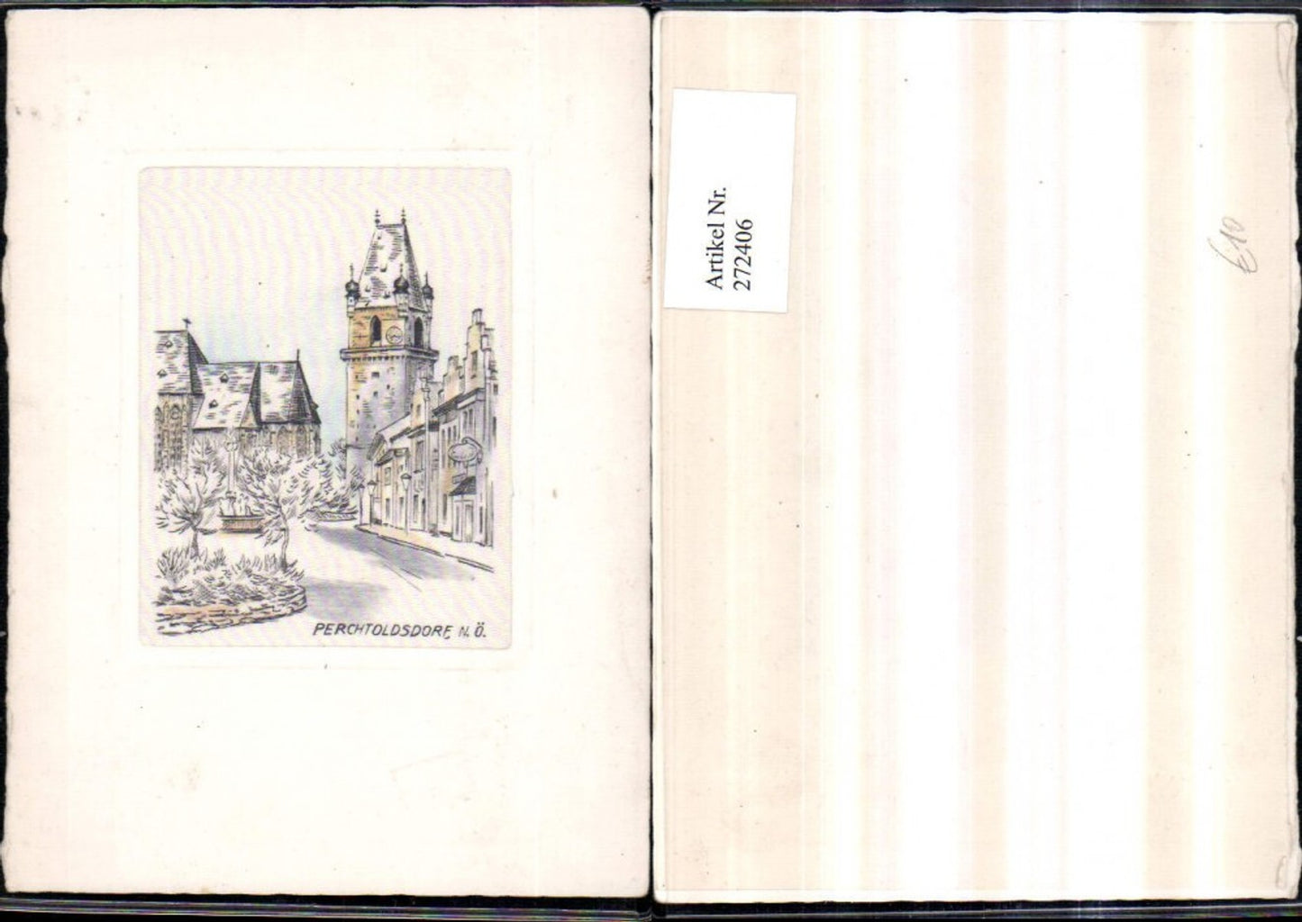 272406,Präge Künstler AK Bedruckter Stoff Perchtoldsdorf Straßenansicht Kirche Turm
