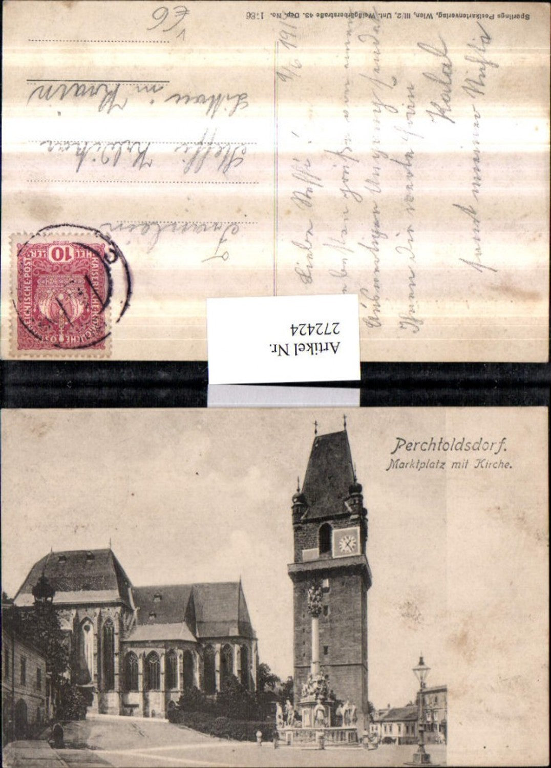 272424,Perchtoldsdorf Marktplatz m. Kirche Turm Pestsäule pub Sperling 1786