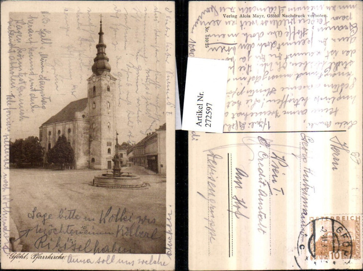 272597,Gföhl Pfarrkirche Kirche Brunnen