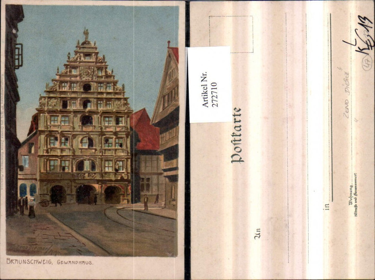 272710,Künstler Litho AK Zeno Diemer Braunschweig Gewandhaus Straßenansicht