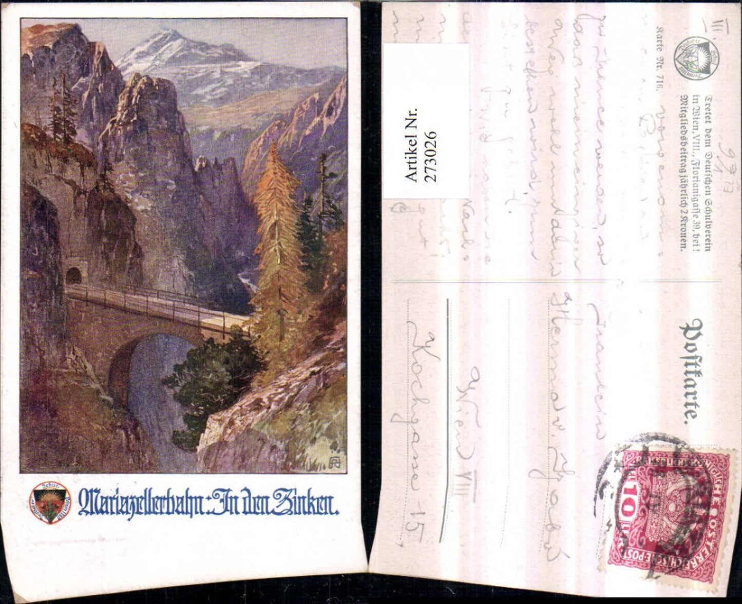 273026,Deutscher Schulverein 716 Mariazellerbahn In den Zinken Brücke Bergkulisse b. Mariazell