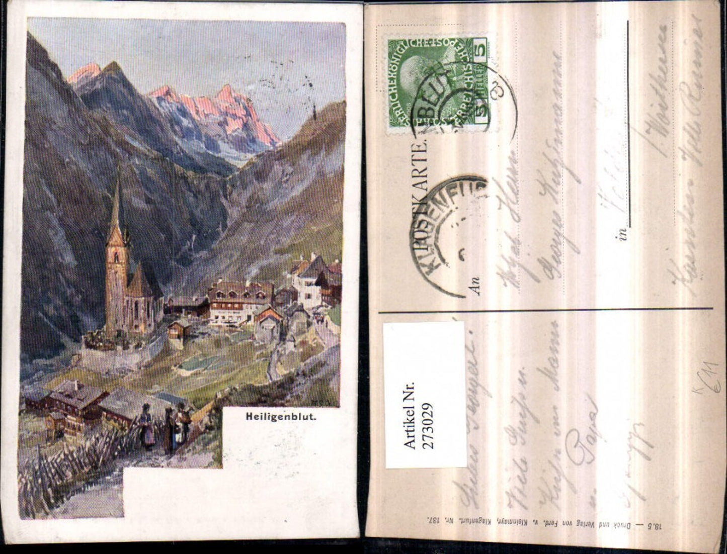 273029,Künstler AK E. T. Compton Heiligenblut Totale Bergkulisse