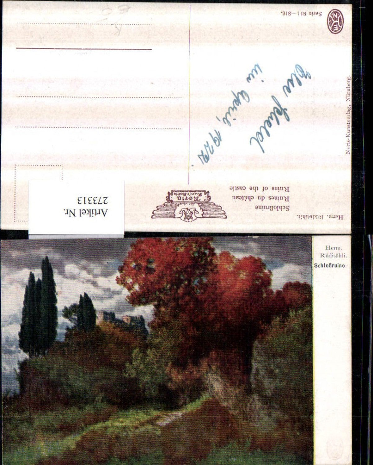 273313,Künstler AK Herm. Rüdisühli Schlossruine Ruine Partie