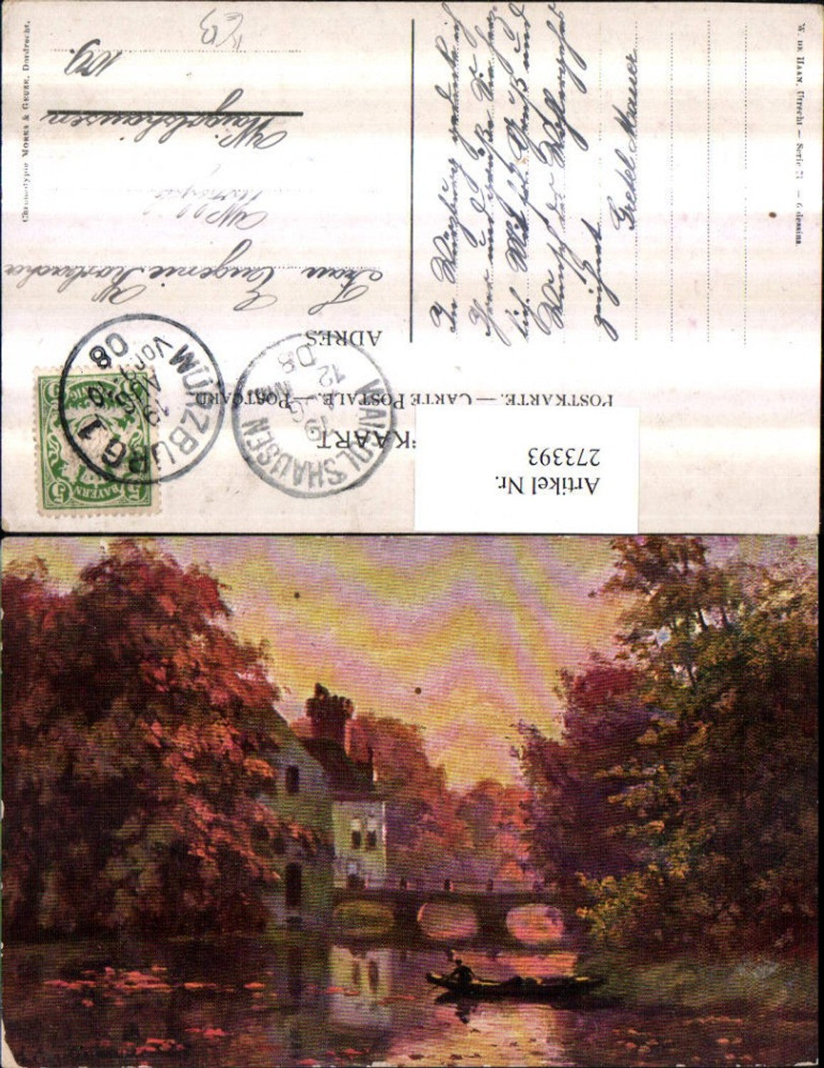 273393,Künstler AK Landschaft Brücke Schloss Burg Ruderboot