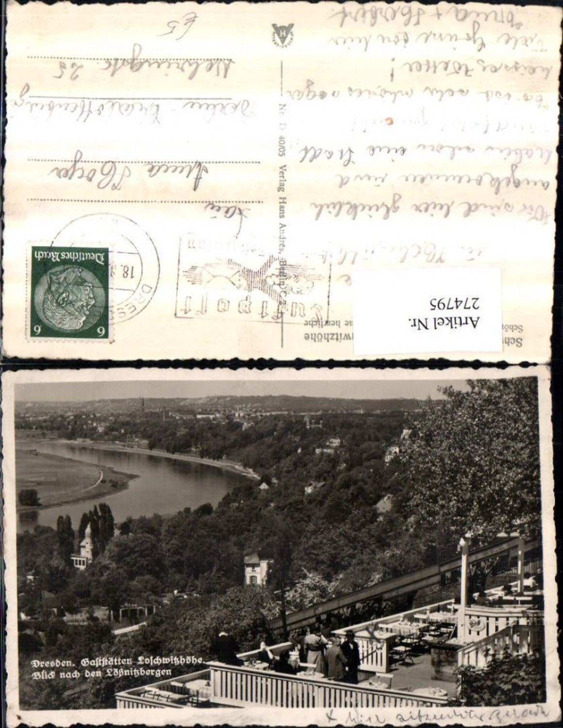 274795,Dresden Gaststätten Seilbahn Loschwitzhöhe Blick nach den Lößnitzbergen