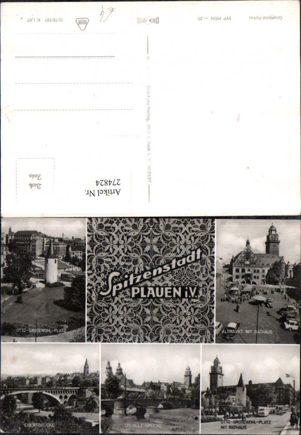 274824,Plauen im Vogtland Ebertbrücke Dr.Külz-Brücke Altmarkt m. Rathaus Otto-Grotewohl-Platz Mehrbildkarte