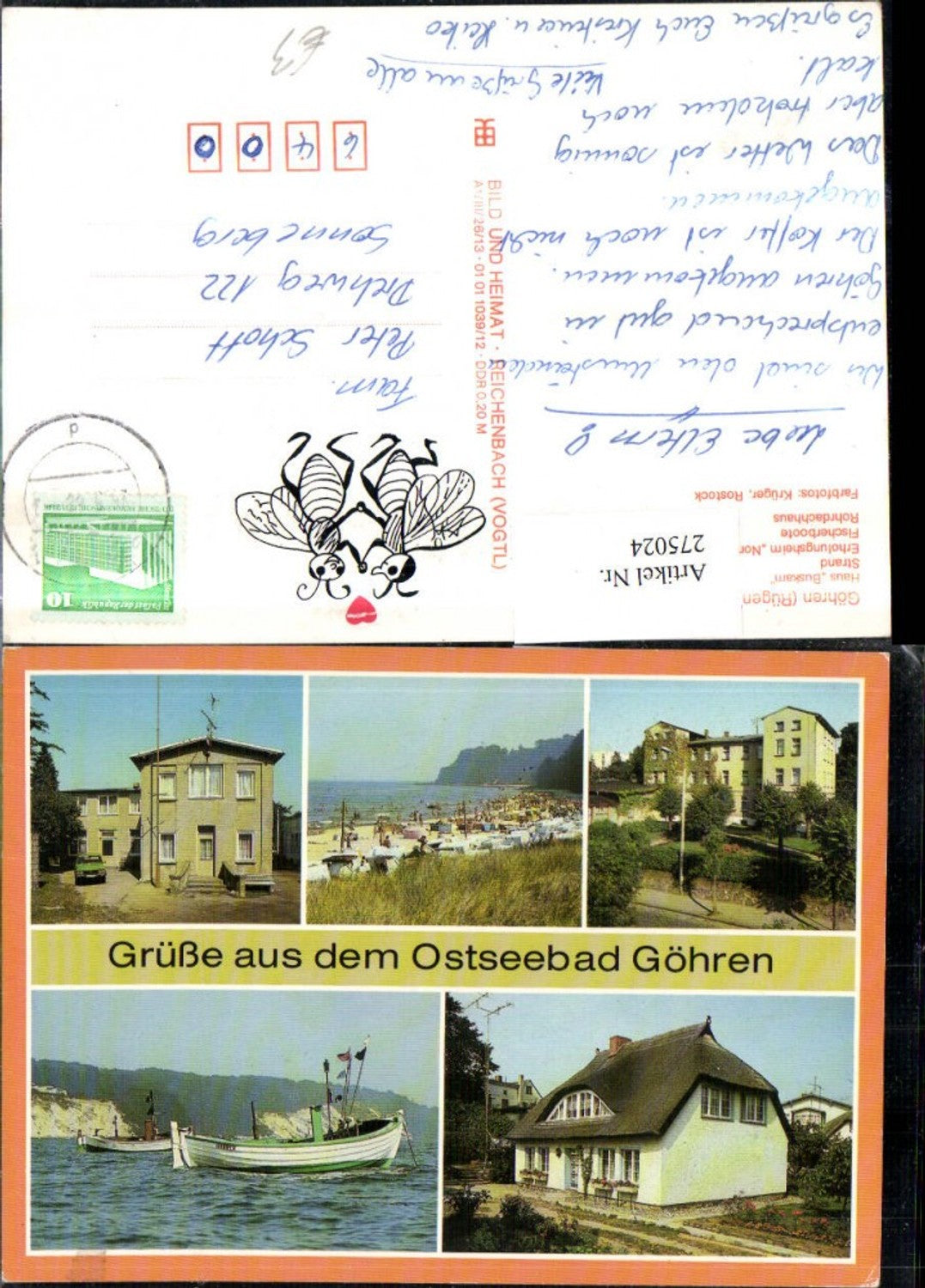 275024,Göhren auf Rügen Haus Buskam Strand Erholungsheim Fischerboote Rohrdachhaus Mehrbildkarte