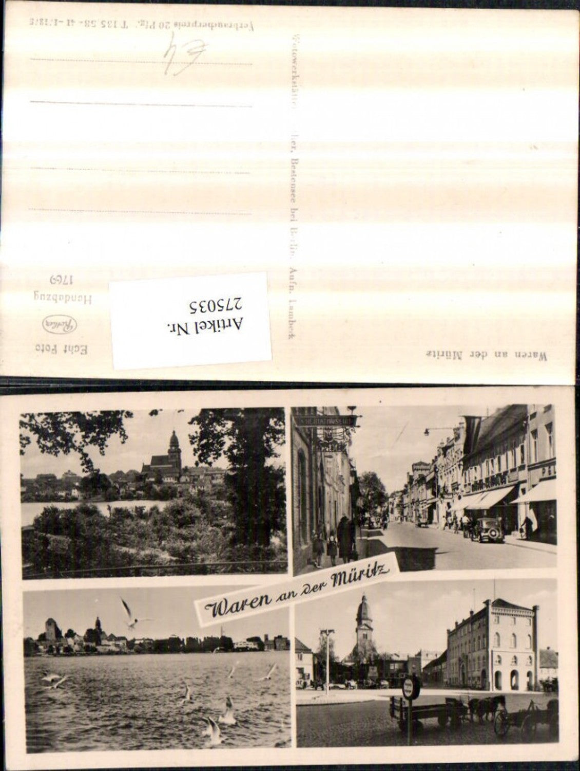 275035,Waren an d. Müritz Teilansicht Straßenansicht Geschäfte Hauptplatz Möwen Mehrbildkarte