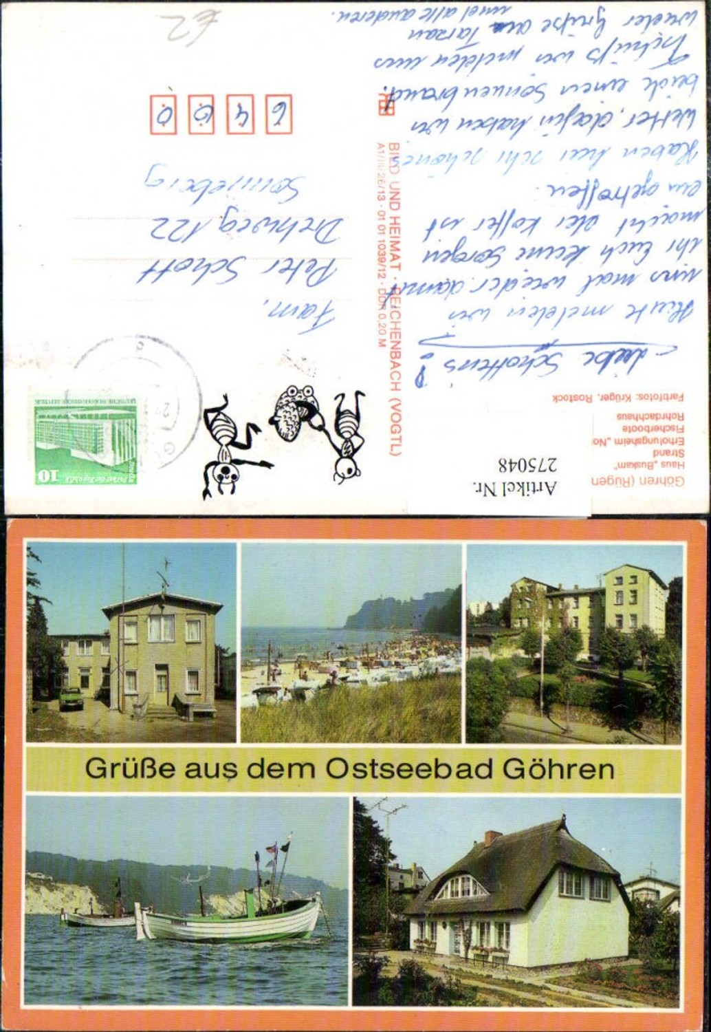 275048,Göhren auf Rügen Haus Buskam Strand Erholungsheim Fischerboote Rohrdachhaus Mehrbildkarte