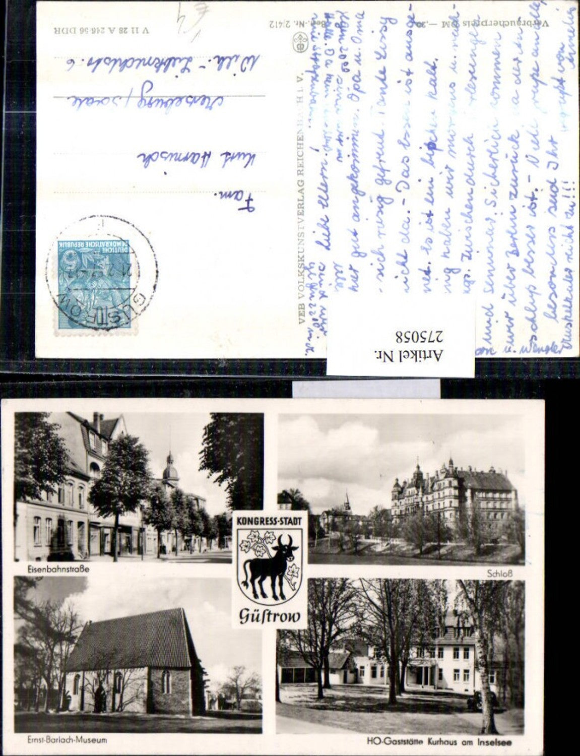 275058,Güstrow Schloss Ernst-Barlach-Museum HO-Gastsätte Kurhaus Mehrbildkarte pub VEB 2/412