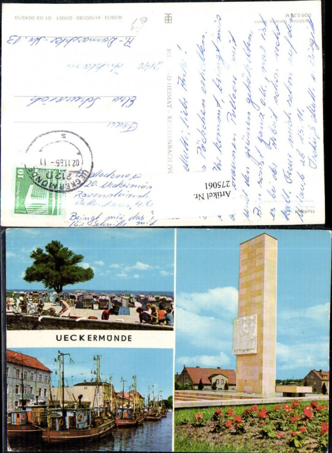 275061,Ueckermünde Haffbad Strand Hafen Boote Sowjetisches Ehrenmal Mehrbildkarte