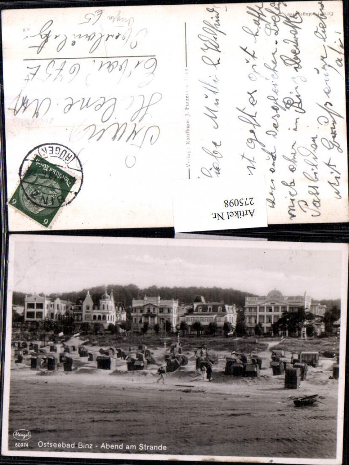 275098,Ostseebad Binz Abend am Strand Strandleben Strandkörbe
