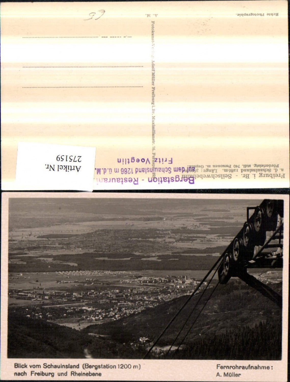 275159,Freiburg im Breisgau Totale Seilschwebebahn Blick vom Schauinsland