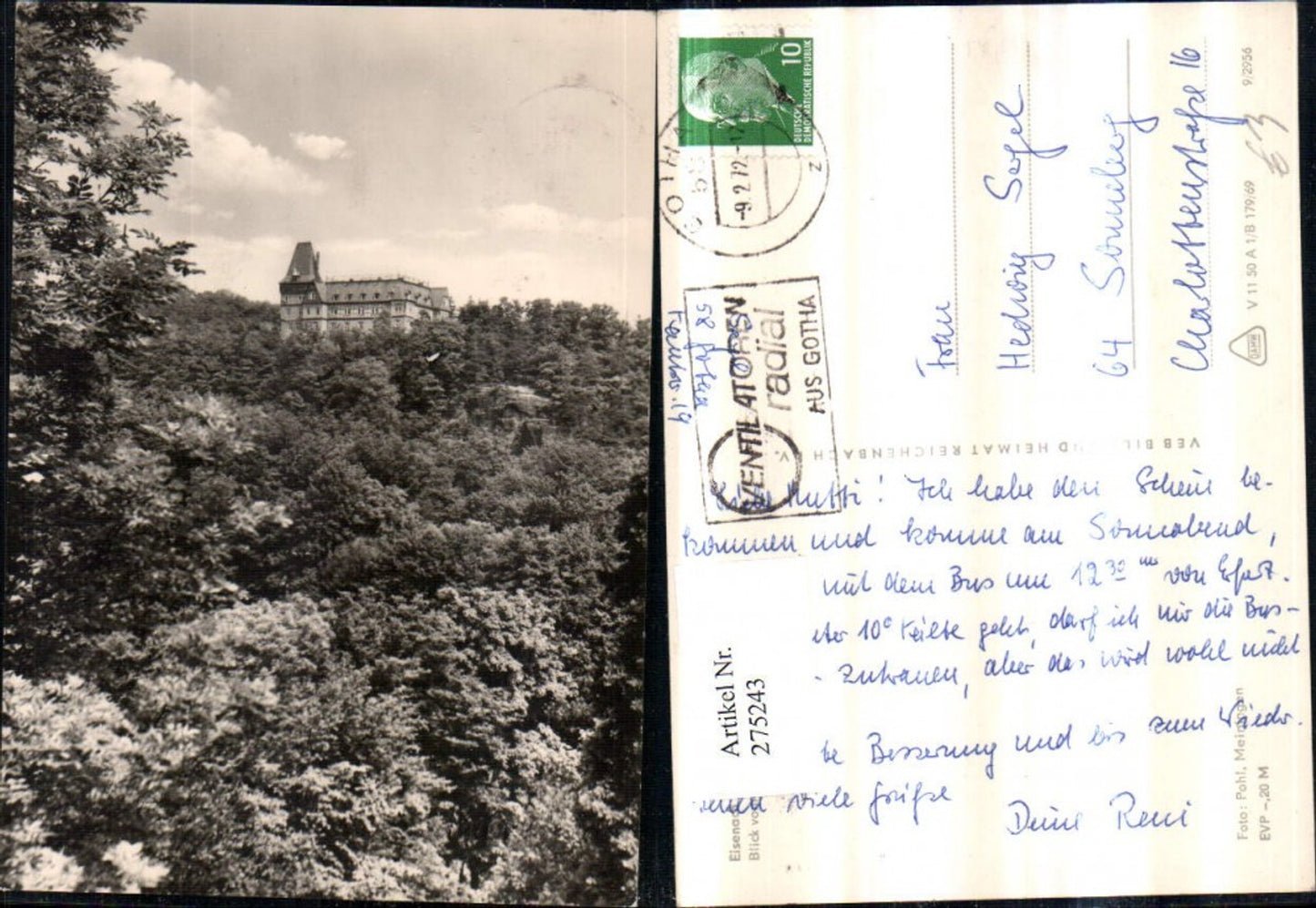 275243,Eisenach Blick vom Hellthal zum Hainstein pub VEB 9/2956