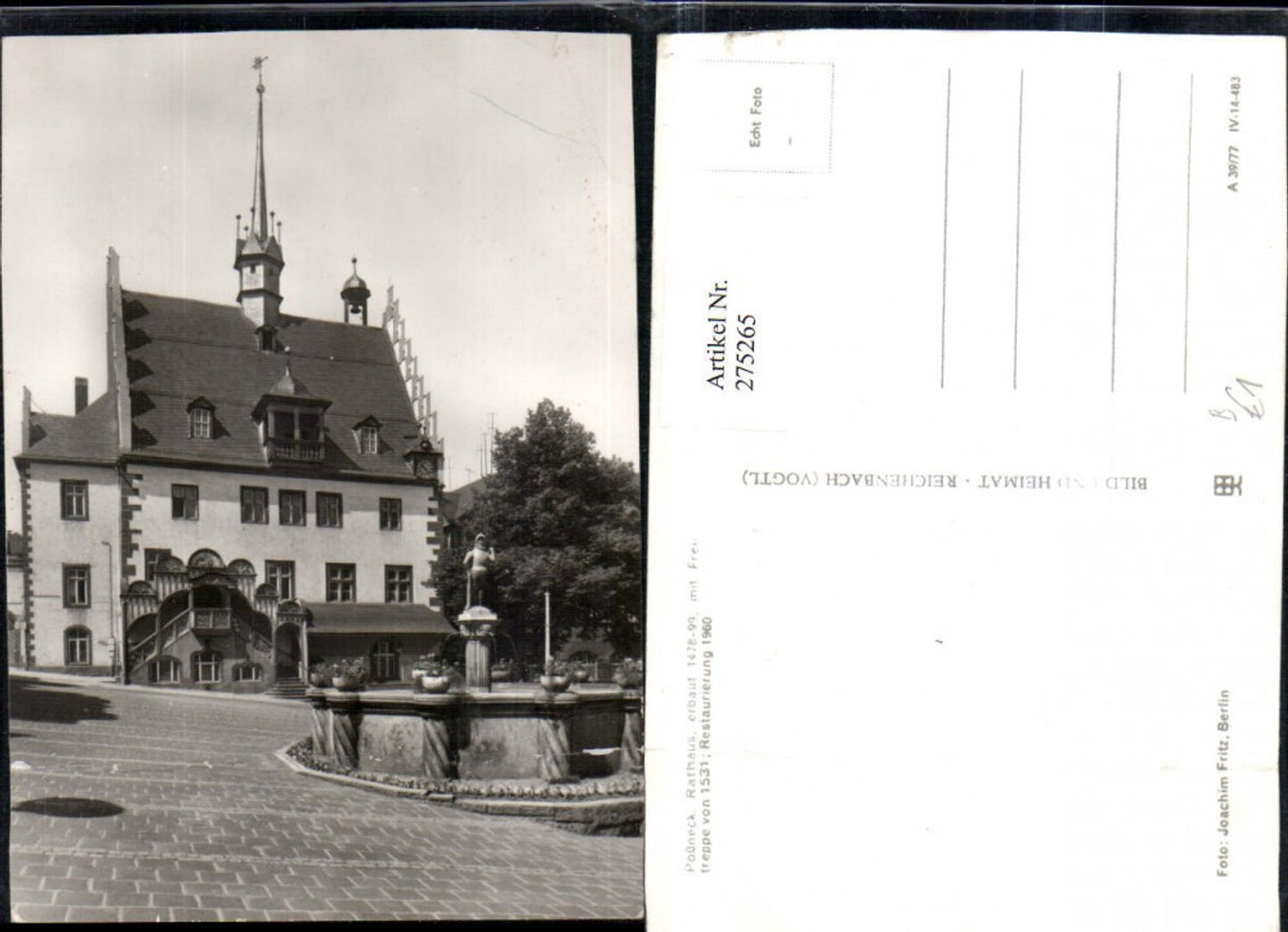 275265,Pößneck Rathaus m. Freitreppe Brunnen