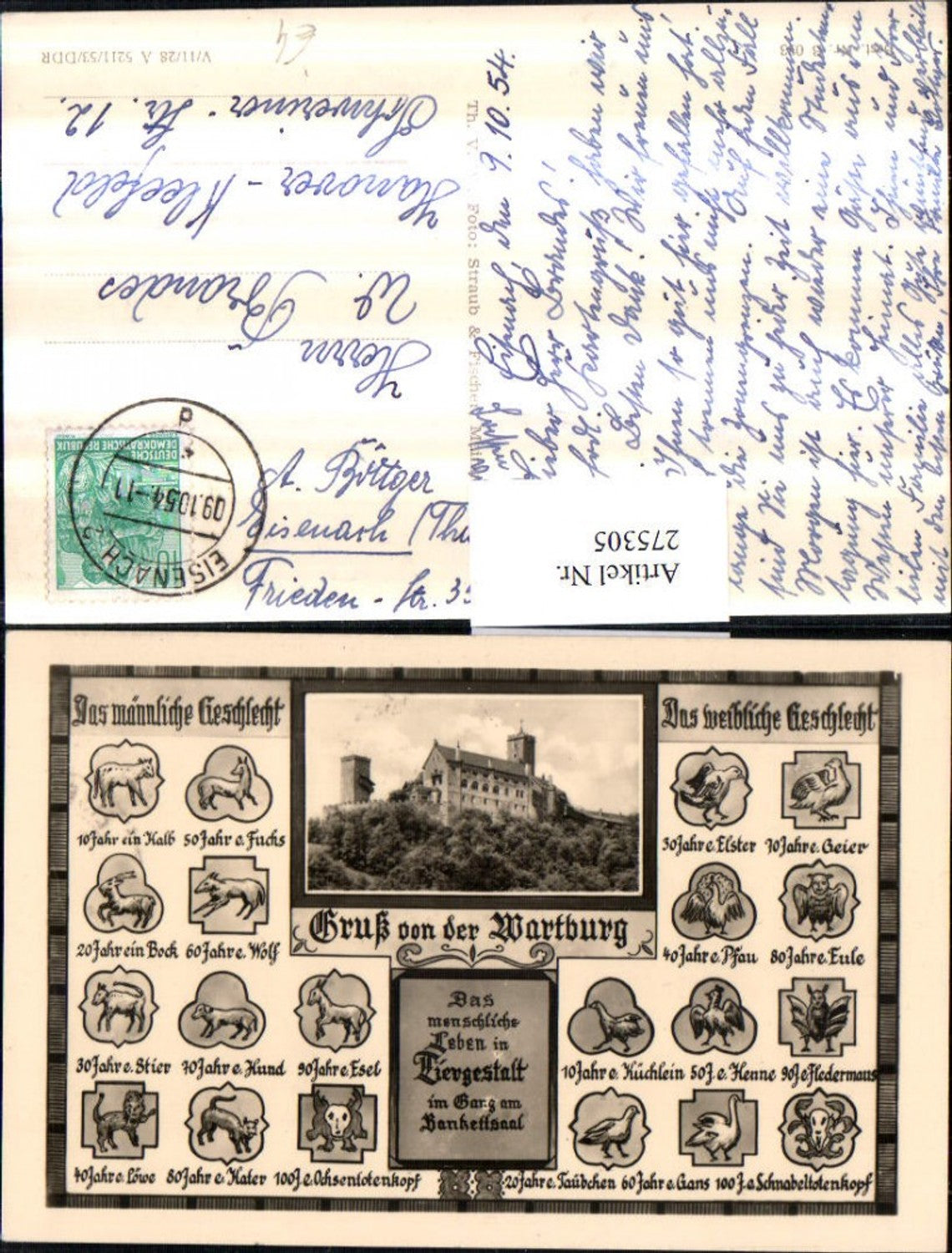 275305,Gruß von d. Wartburg b. Eisenach Das menschliche Leben in Tiergestalt