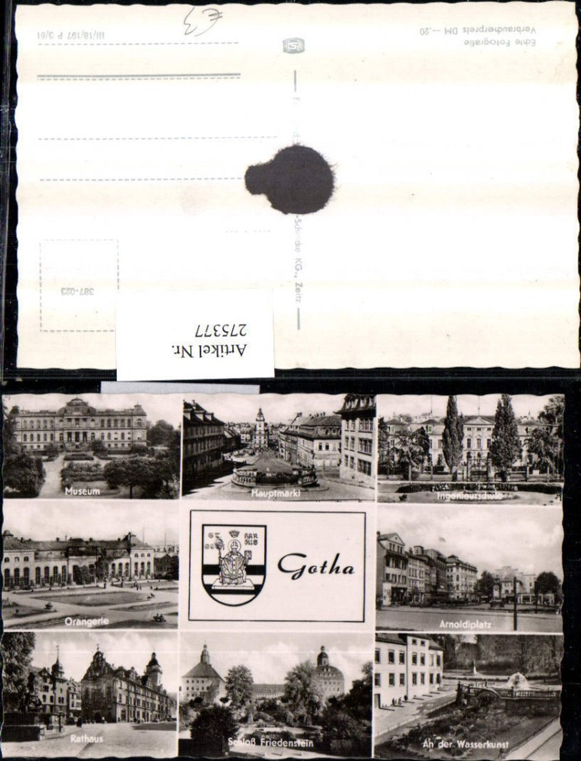 275377,Gotha Museum Orangerie Schloss Rathaus Hauptmarkt Wasserkunst Ingenieurschule Mehrbildkarte