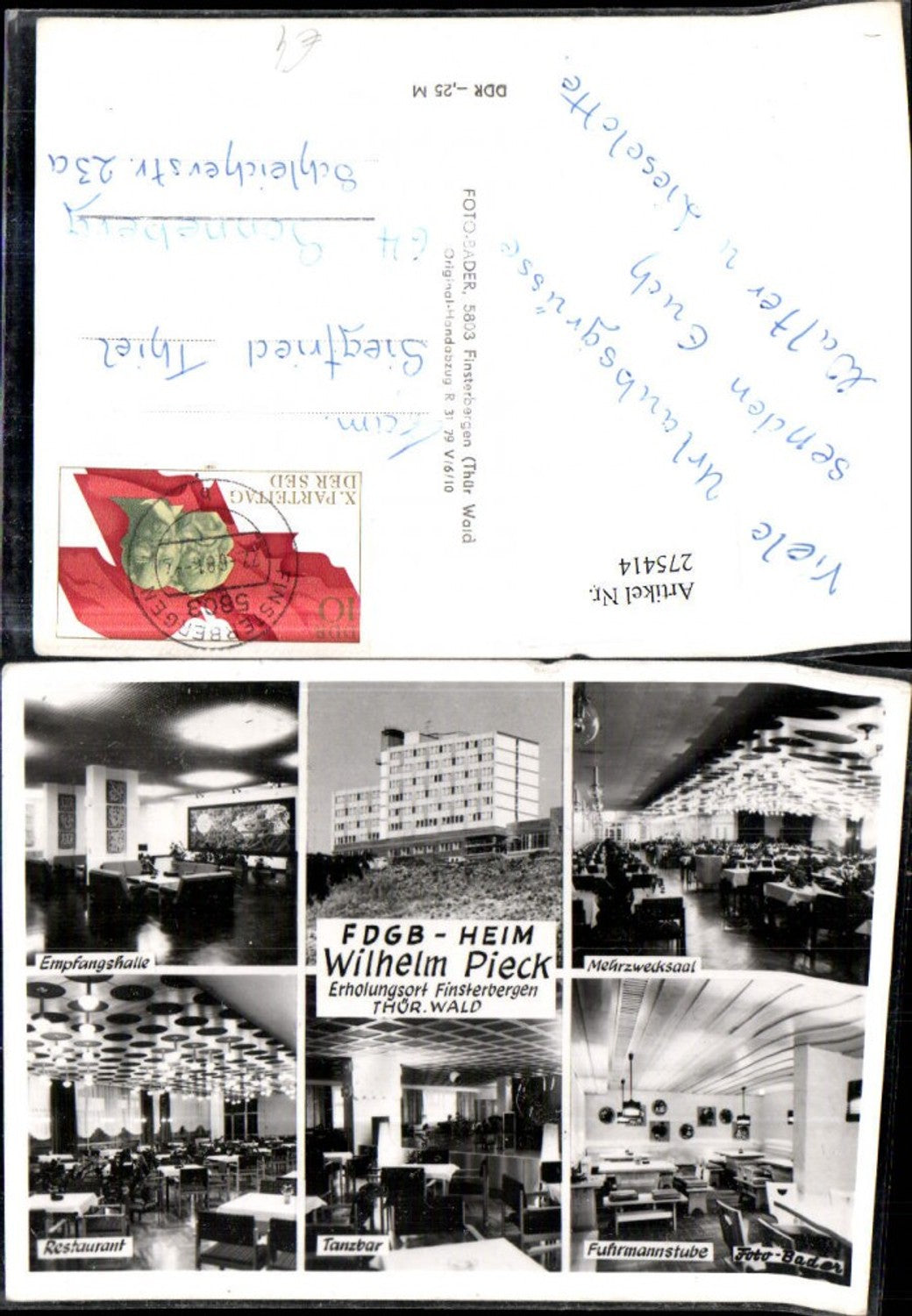 275414,Finsterbergen FDGB-Heim Wilhelm Pieck Tanzbar Restaurant Mehrbildkarte