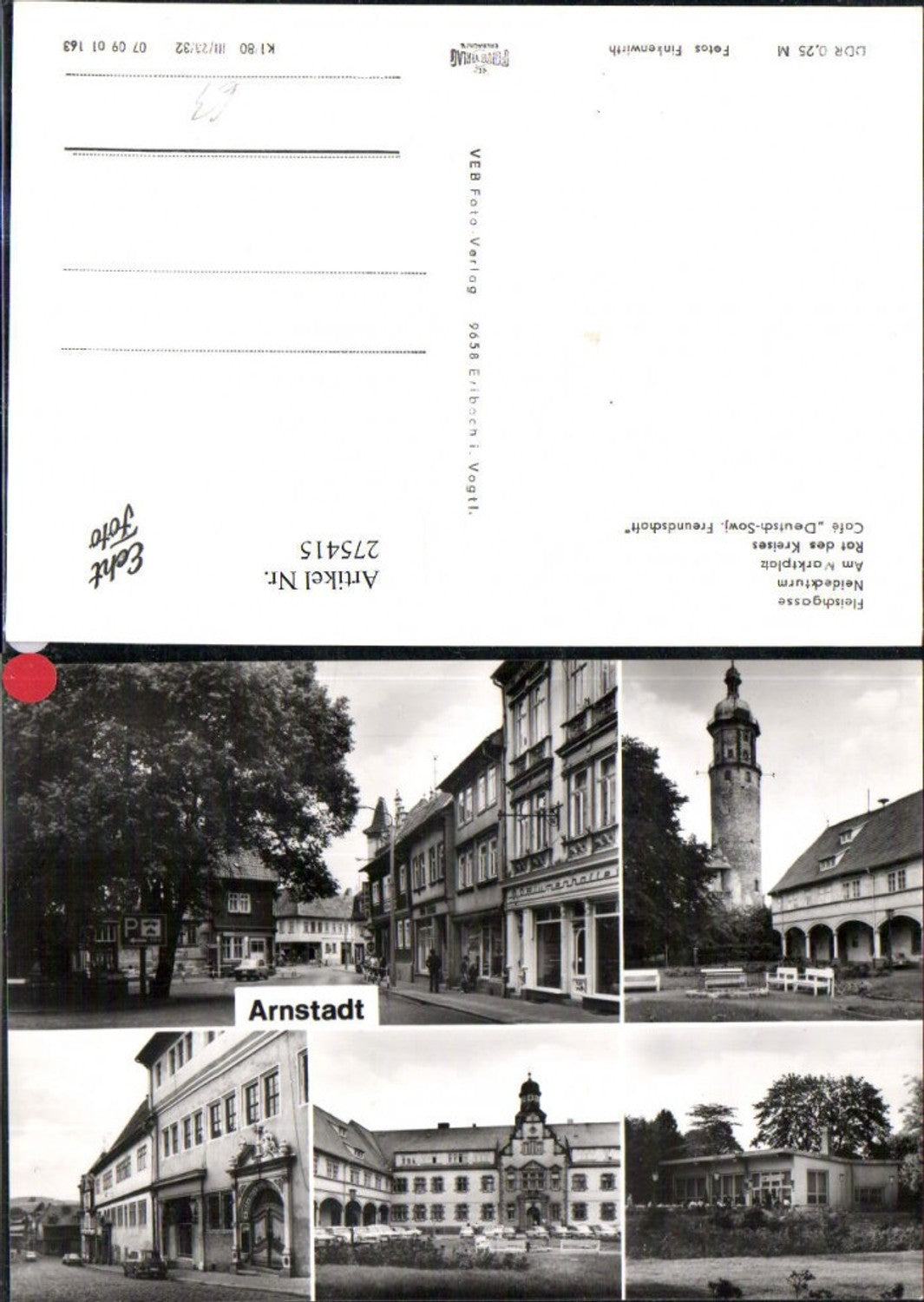 275415, Arnstadt Fleischgasse Neideckturm Marktplatz Rat des Kreises Cafe Mehrbildkarte