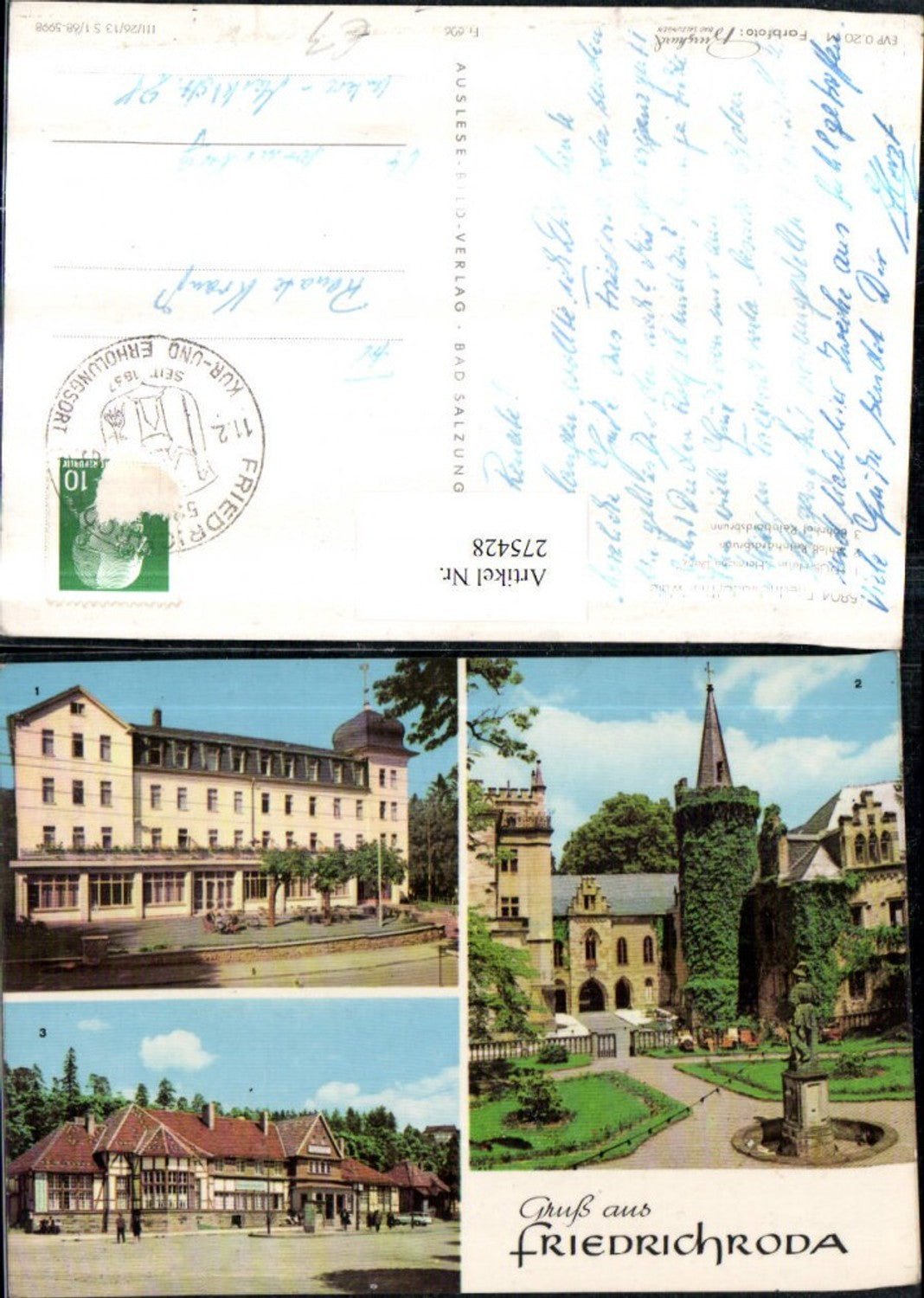 275428, Friedrichroda Reinhardsbrunn Castle and train station FDGB-Heim Hermann Danz multi-view postcard