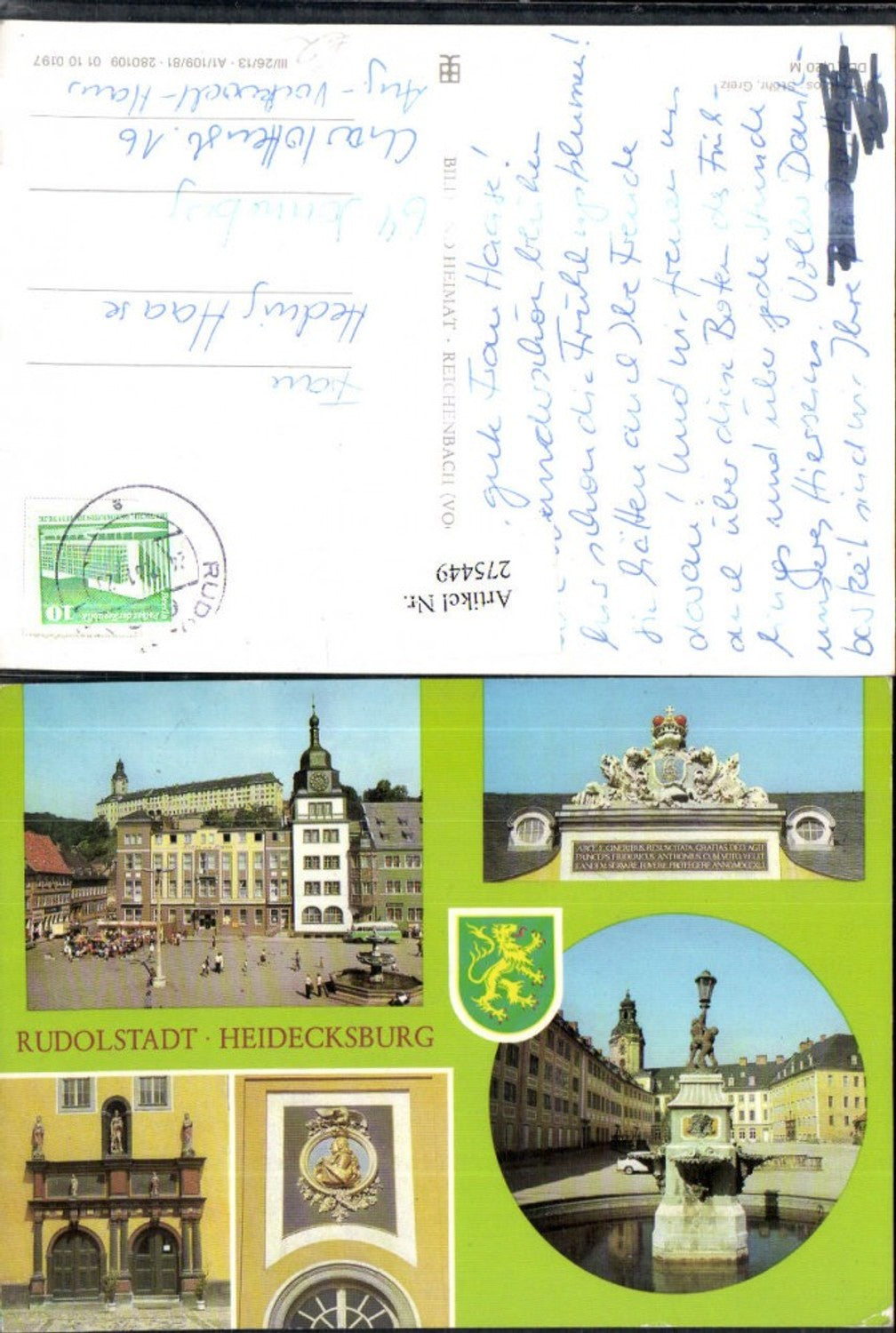 275449, Rudolstadt Heidecksburg Castle Fountain Multi-image postcard