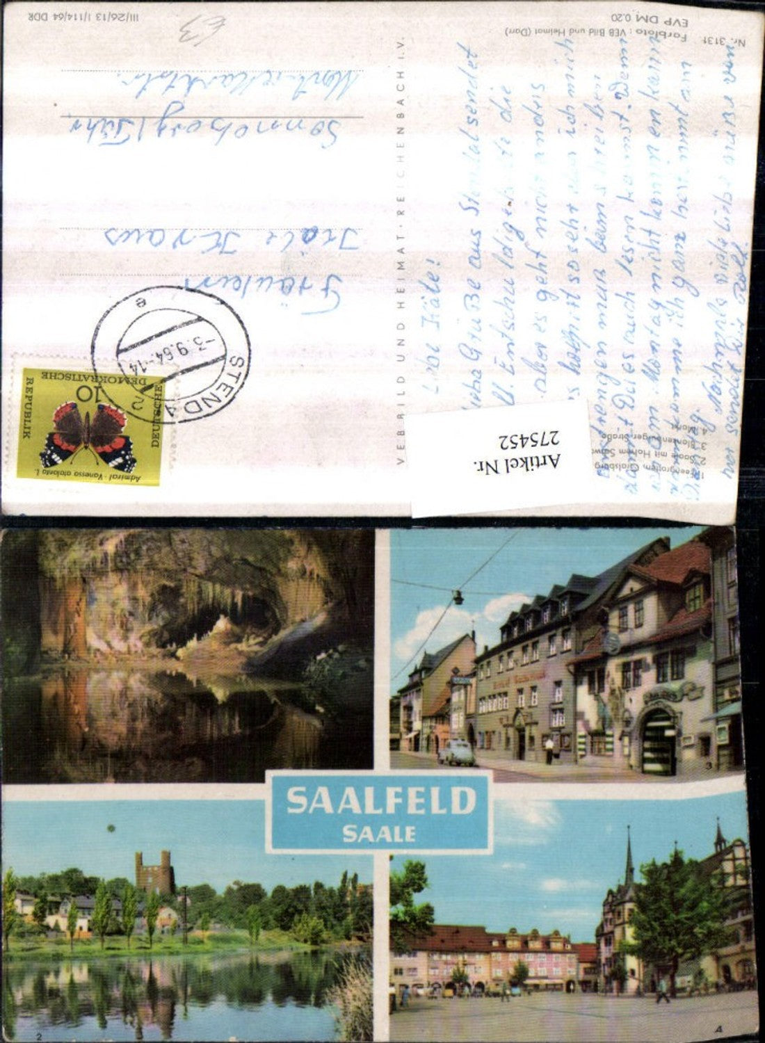 275452, Saalfeld an der Saale Fairy Grotto Market Street View Multi-view postcard pub VEB