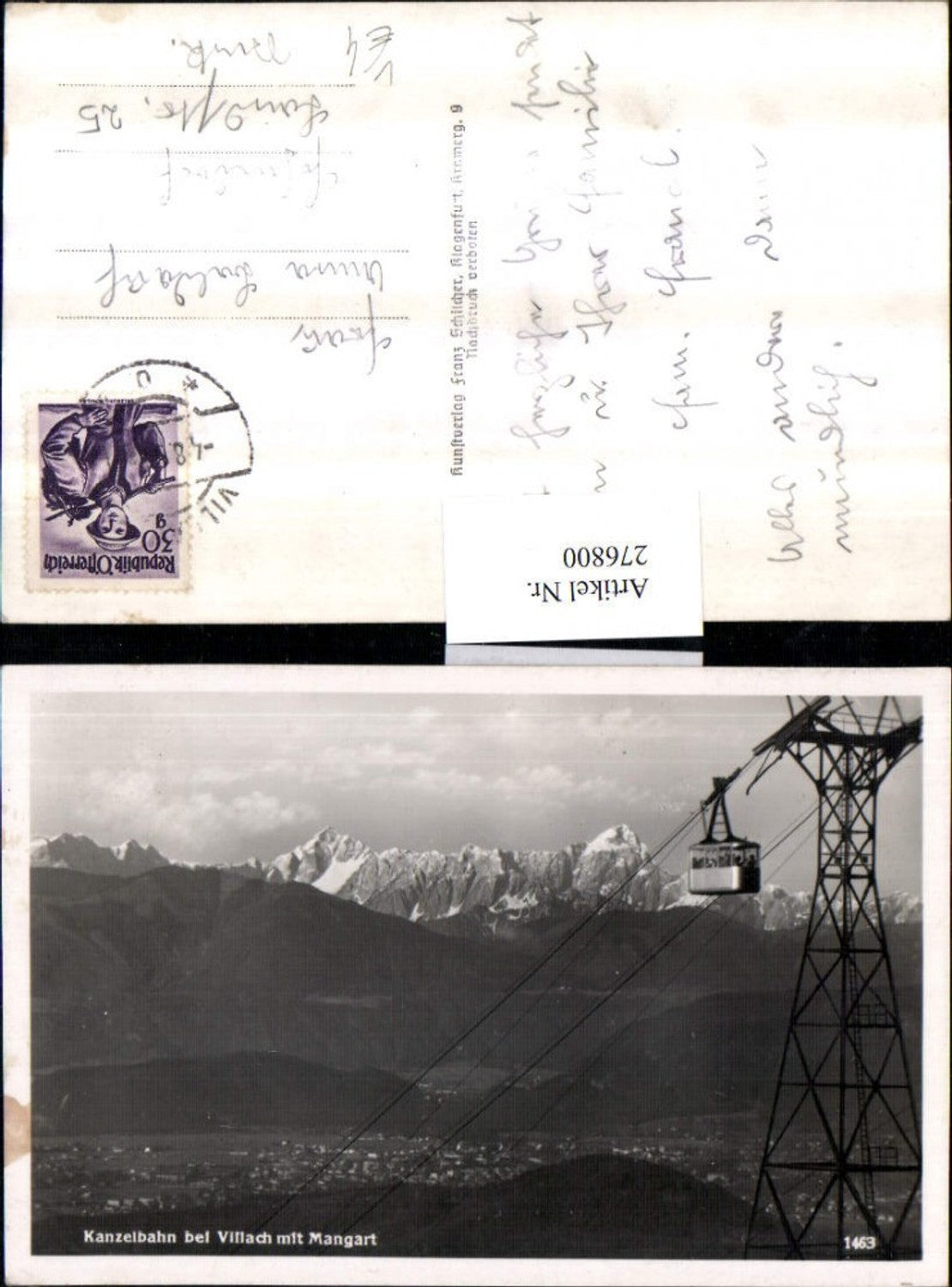 276800,Villach Totale Kanzelbahn Seilbahn m. Mangart Bergkulisse pub Franz Schilcher 1463