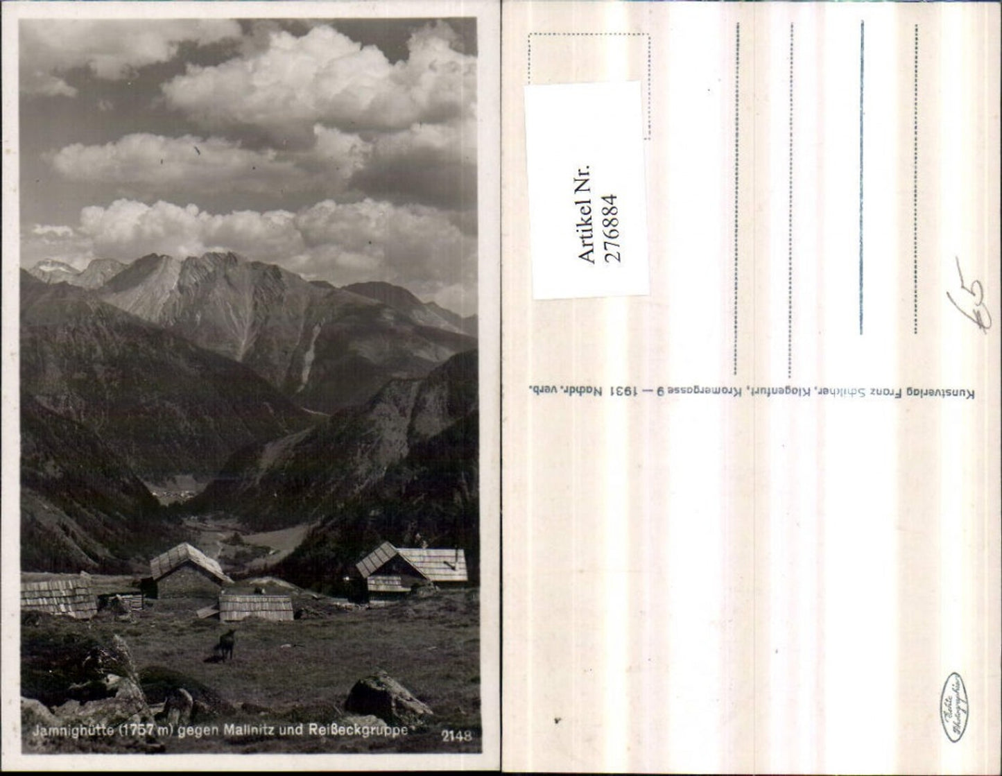 276884, Jaminghütte mountain huts opposite Mallnitz and Reißeck group mountain scenery