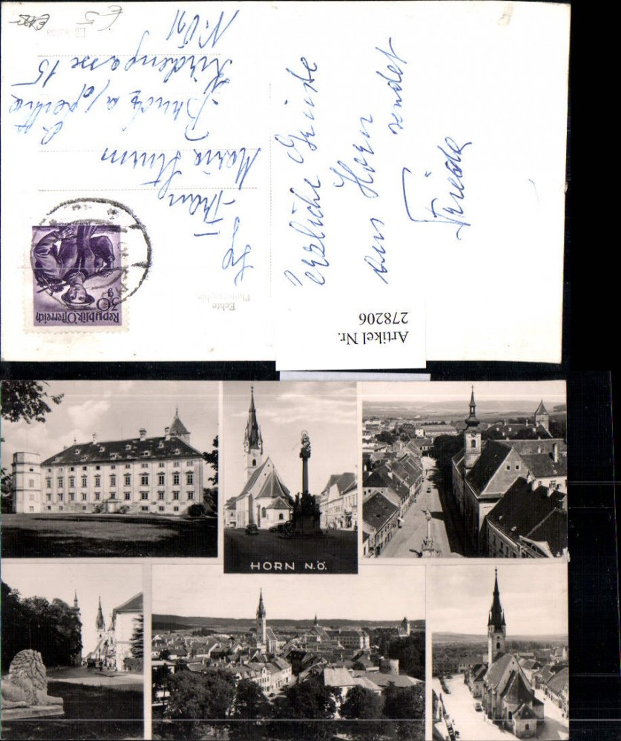 278206,Horn Totale Schloss Kirche Mariensäule Straßenansicht Mehrbildkarte